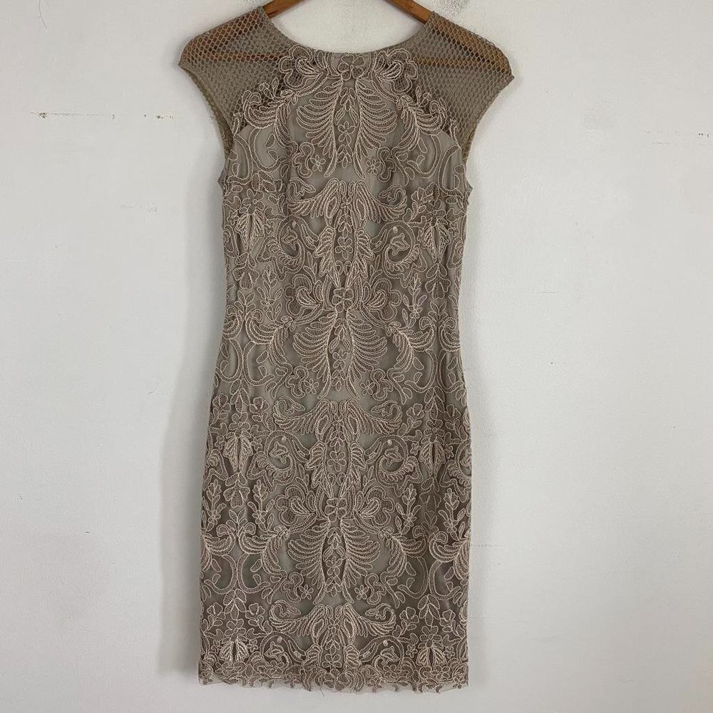 TADASHI SHOJI beige lace eyelet cap sleeve mini dress - Picture 6 of 7